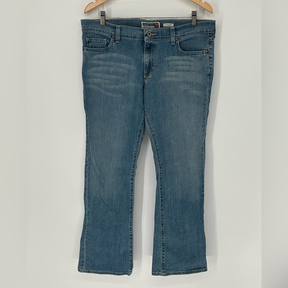 Old Navy Ultra Low Waist Stretch Boot Cut Jeans Women's Sz 14 Long Blue Denim L6